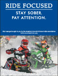 Vertical Poster of Snowmobilers and text ‘Ride Focused. Stay Sober. Pay Attention'